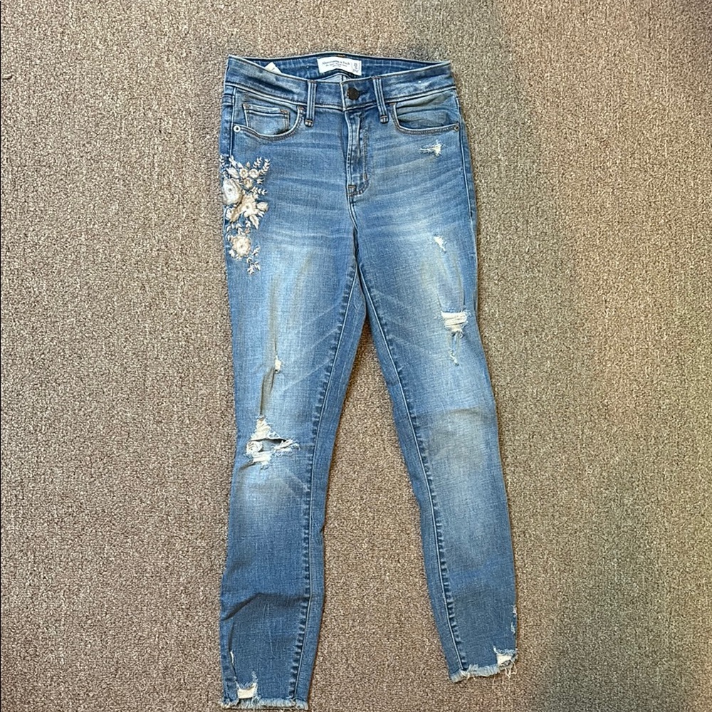 Abercrombie & Fitch Blue Skinny Jeans with Distressed Details